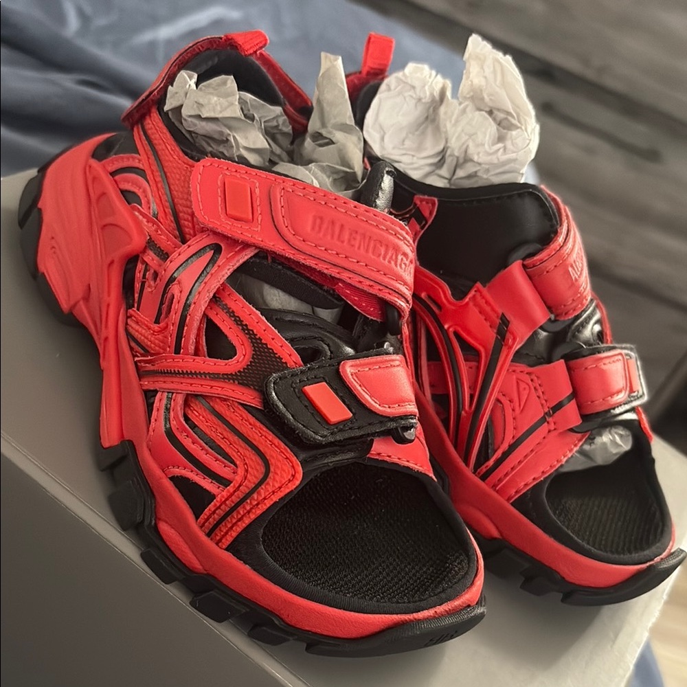 Balenciaga Red and Black Neoprene Sandals Brand New